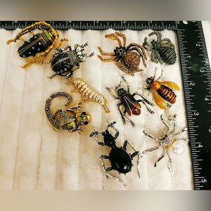 Lot of 10 Vintage Style Bug Brooches - Mixed Enamel Crystal Spider Beetle Ant